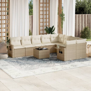 vidaXL 10-delige Loungeset met kussens poly rattan beige