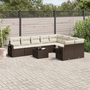 vidaXL 10-delige Loungeset met kussens poly rattan bruin