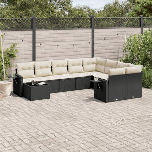 vidaXL 10-delige Loungeset met kussens poly rattan zwart