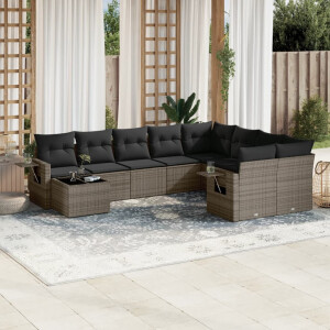 vidaXL 10-delige Loungeset met kussens poly rattan grijs