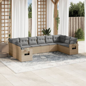 vidaXL 10-delige Loungeset met kussens poly rattan beige