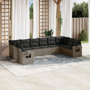 vidaXL 10-delige Loungeset met kussens poly rattan grijs