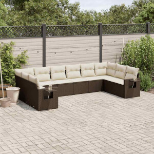 vidaXL 10-delige Loungeset met kussens poly rattan bruin