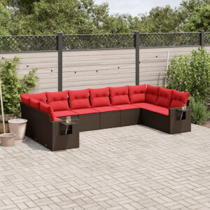 vidaXL 10-delige tuinbankset met kussens, bruin polyrotan