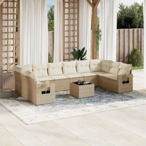 vidaXL 11-delige Tuinset met kussens poly rattan beige