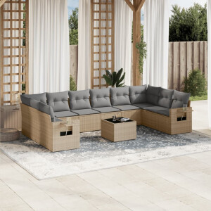 vidaXL 11-delige Tuinset met kussens poly rattan beige