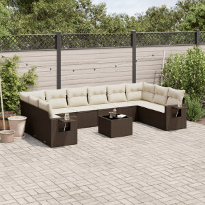 vidaXL 11-delige Loungeset met kussens poly rattan bruin