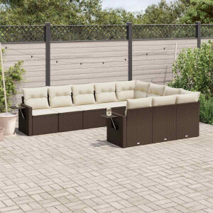 vidaXL 10-delige Loungeset met kussens poly rattan bruin