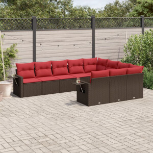 vidaXL 10-delige tuinbankset met kussens, bruin polyrotan