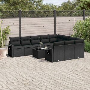 vidaXL 11-delige Loungeset met kussens poly rattan zwart