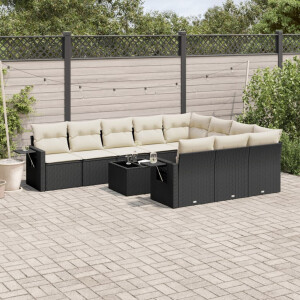 vidaXL 11-delige Loungeset met kussens poly rattan zwart