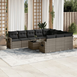 vidaXL 11-delige Loungeset met kussens poly rattan grijs