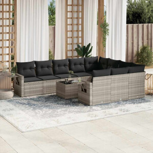 vidaXL 11-delige Loungeset met kussens poly rattan lichtgrijs