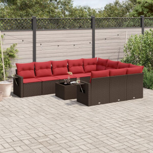 vidaXL 11-delige tuinbankset met kussens, bruin polyrotan