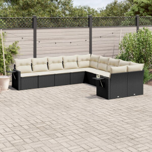 vidaXL 10-delige Loungeset met kussens poly rattan zwart