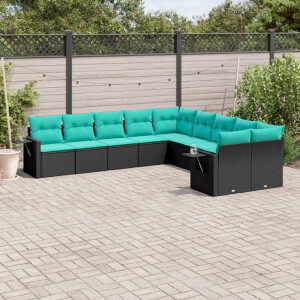 vidaXL 10-delige tuinbankset met kussens van zwart polyrotan