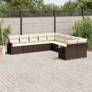 vidaXL 10-delige Loungeset met kussens poly rattan bruin