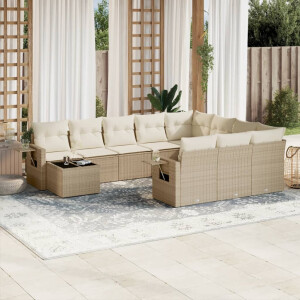vidaXL 11-delige Tuinset met kussens poly rattan beige