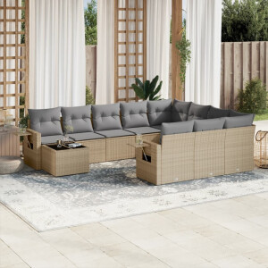 vidaXL 11-delige Tuinset met kussens poly rattan beige