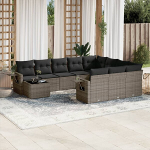 vidaXL 11-delige Loungeset met kussens poly rattan grijs