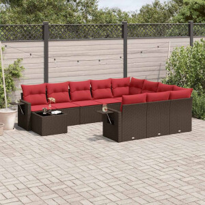 vidaXL 11-delige tuinbankset met kussens, bruin polyrotan