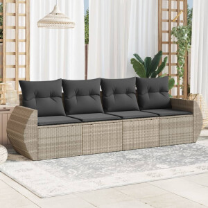 vidaXL 4-delige Loungeset met kussens poly rattan lichtgrijs