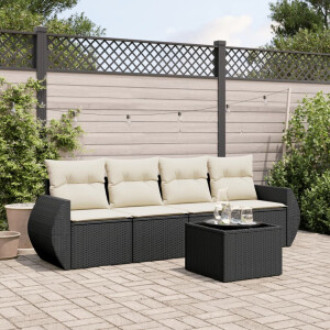 vidaXL 5-delige Loungeset met kussens poly rattan zwart