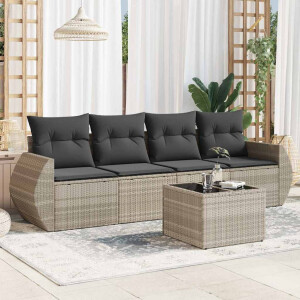 vidaXL 5-delige Loungeset met kussens poly rattan lichtgrijs