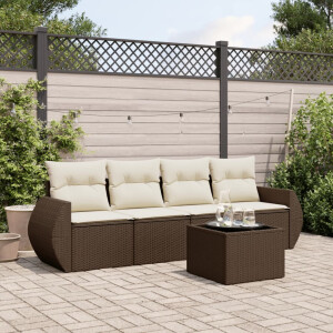 vidaXL 5-delige Loungeset met kussens poly rattan bruin