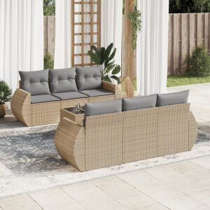vidaXL 7-delige Loungeset met kussens poly rattan beige