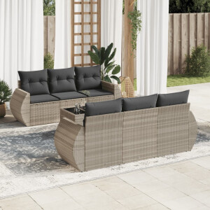 vidaXL 7-delige Loungeset met kussens poly rattan lichtgrijs