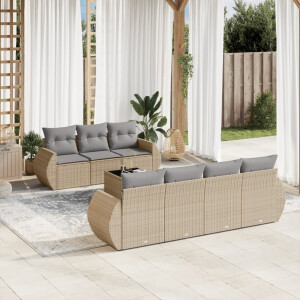 vidaXL 8-delige Loungeset met kussens poly rattan beige