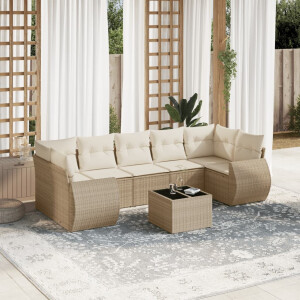 vidaXL 8-delige Loungeset met kussens poly rattan beige