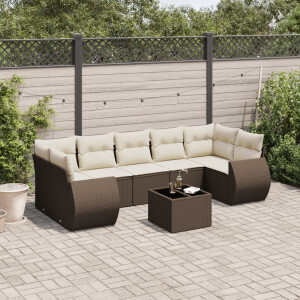 vidaXL 8-delige Loungeset met kussens poly rattan bruin