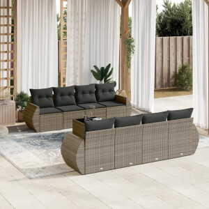vidaXL 9-delige Loungeset met kussens poly rattan grijs
