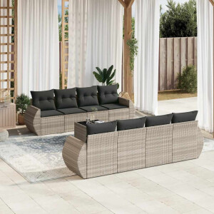 vidaXL 9-delige Loungeset met kussens poly rattan lichtgrijs