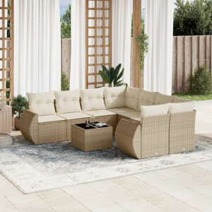 vidaXL 9-delige Loungeset met kussens poly rattan beige