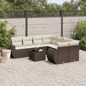 vidaXL 9-delige Loungeset met kussens poly rattan bruin