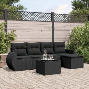vidaXL 6-delige Loungeset met kussens poly rattan zwart