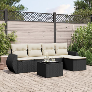 vidaXL 6-delige Loungeset met kussens poly rattan zwart