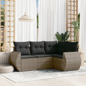 vidaXL 4-delige Loungeset met kussens poly rattan grijs