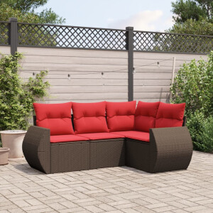 vidaXL 4-delige tuinbankset met kussens, bruin polyrotan