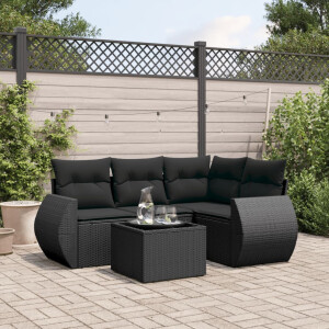 vidaXL 5-delige Loungeset met kussens poly rattan zwart