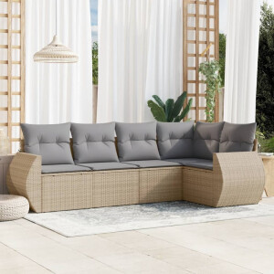 vidaXL 5-delige Loungeset met kussens poly rattan beige