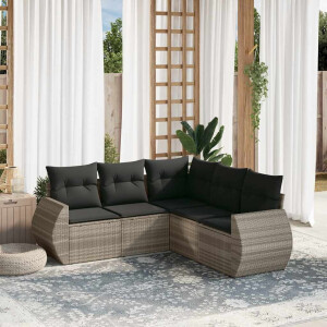 vidaXL 5-delige Loungeset met kussens poly rattan lichtgrijs
