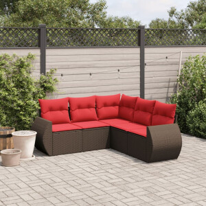 vidaXL 5-delige tuinbankset met kussens, bruin polyrotan