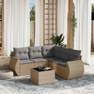 vidaXL 6-delige Loungeset met kussens poly rattan beige