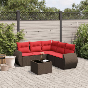 vidaXL 6-delige tuinbankset met kussens, bruin polyrotan