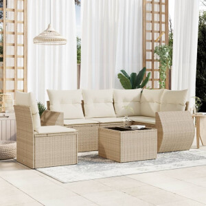 vidaXL 6-delige Loungeset met kussens poly rattan beige