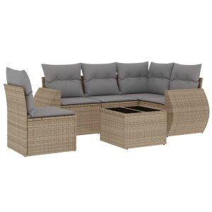 vidaXL 6-delige Loungeset met kussens poly rattan beige